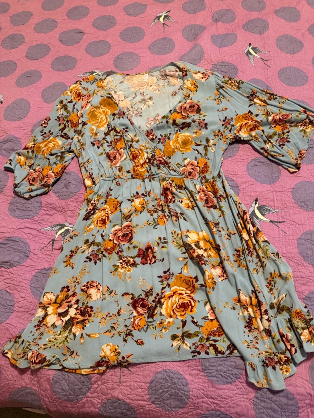 Target Floral Mini Dress in Light Blue with Mustard and Rose